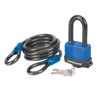 Ensemble 2 pcs : câble de sécurité en acier et cadenas résistant aux intempéries