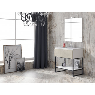 Meuble de salle de bain 80 cm metal 09 - ensemble noir et ciment