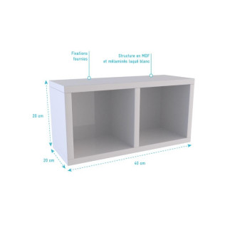 Etagère murale 40x20x20cm blanche de rangement 2 emplacements - PERSONALYZ DUO Aurlane - LAV423