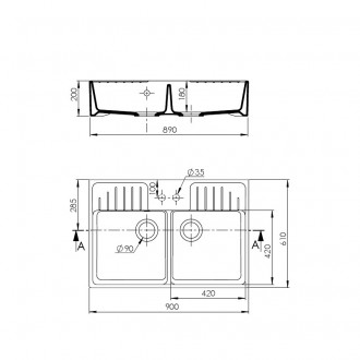 Evier céramique timbre d'office 2 bacs retro blanc sarreguemines