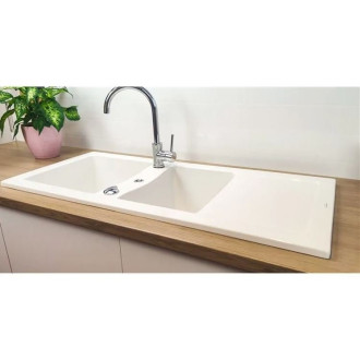 Evier céramique à encastrer Lingot Blanc Sarreguemines - 2 cuves avec égouttoir