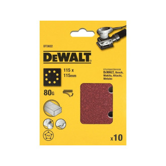 10 Feuilles abrasives DEWALT Grain 80 - 115 x 115 mm - DT3022