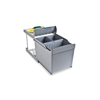 Poubelle de recyclage pour fixation inférieure et extraction automatique dans caisson de cuisine 1x16litres 2x7,5litres, Plastique gris