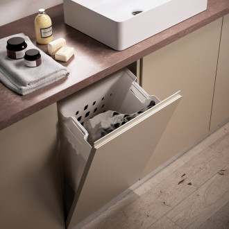 Panier à linge avec système de porte basculante, pour module 450 mm Laundry, plastique et acier, blanc