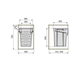 Panier à linge avec système de porte basculante, pour module 450 mm Laundry, plastique et acier, blanc
