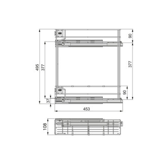 Porte-bouteilles latéral extractible Supra avec fermeture amortie, module 150mm, Acier, Peint aluminium