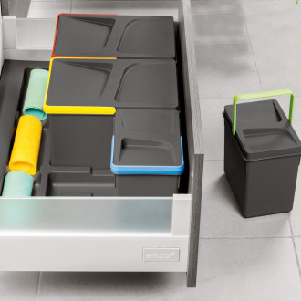 Kit poubelle de tri sélectif pour tiroir de cuisine avec socle Recycle hauteur 266mm, 2x15litres, 2x7litres, module 800mm, Plastique Gris antracite