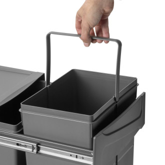 Bac de tri sélectif a montage inférieur et extraction manuelle pour élément de cuisine Recycle, 2x25litres, Plastique gris antracite