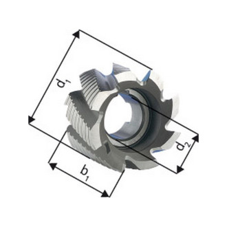 Fraise cylindrique en bout, type NF, en acier à coupe rapide à 5% de cobalt, sans revêtement, Ø x Larg. : d1 - js14 x b1 - k16 : 63 x 40 mm Fraise cylindrique en bout, type NF, en acier à coupe rapide à 5% de cobalt, sans revêtement, Ø x Larg. : d1 - js14 x b1 - k16 : 63 x 40 mm