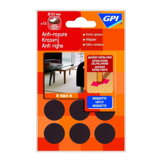 Gpi - 007003 - 12 patins feutre glisseur adhésif ø 22mm