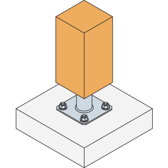 Pied de poteau fixe "prêt-à-fixer" SIMPSON - Kit complet avec fixations - KIT FIX PPA150
