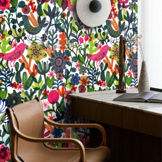 Papier peint botanique avec des oiseaux - SCANDY