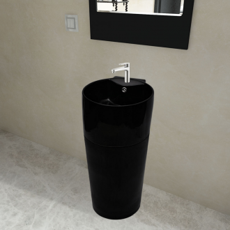 Vasque à trou de trop-plein/robinet céramique Noir pour salle bain