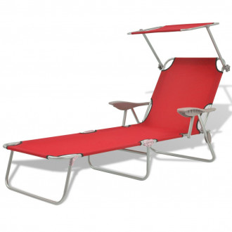 Vidaxl chaise longue de jardin avec baldaquin acier rouge 58x189x27 cm
