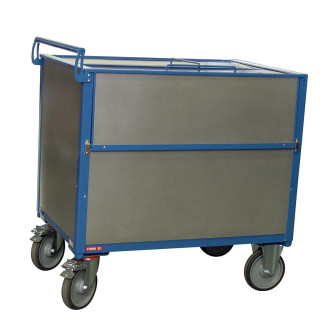Chariot conteneur tôle galva 500 kg avec toit 1000 x 700 mm (460 l) ø roues 200 mm