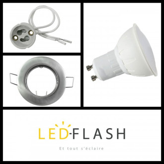 Kit spot led GU10 5 watt (eq. 50 watt) - Support gris - Couleur eclairage - Blanc froid, Type Support - Carré orientable 84mm