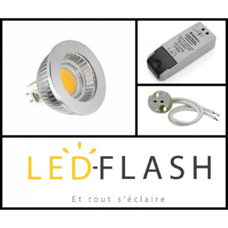 Kit spot LED GU5.3 COB 4 watt Dimmable - Couleur eclairage - Blanc chaud 3000°K