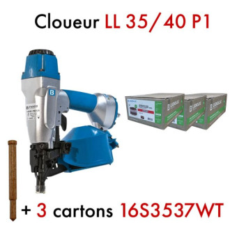 Kit Cloueur LignoLoc LL 35/40 P1 + 3 Cartons de 600 pointes en bois Lignoloc® 35 x 37 avec tête - KIT00771