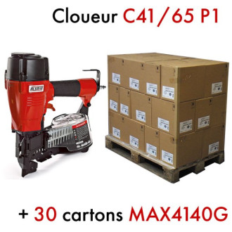 Kit Cloueur sabot C 41/65 P1 + 30 Cartons de 2000 Coils 41 x 40 annelées galva - KIT00787