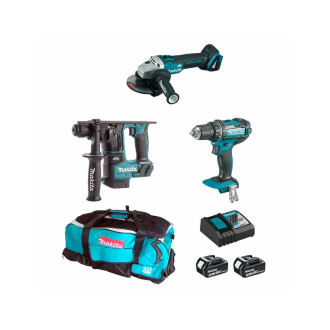 Makita kit mpk18323a (dga504 + ddf482 + dhr171 + 2 x 3,0 ah + dc18rc + lxt600)