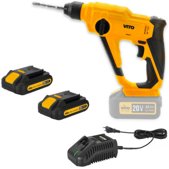 Marteau perforateur sans fil 20v vitopower + 2 batteries 2.0 ah + 1 chargeur rapide