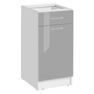 Cuisineandcie - meuble bas de cuisine eco gris brillant 1 porte 1 tiroir l 40 cm