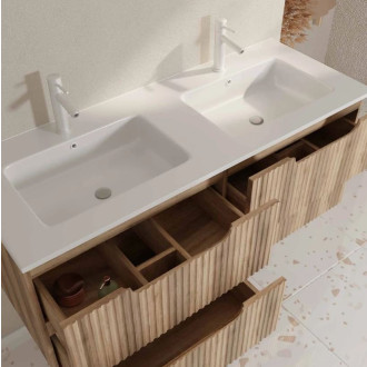 Meuble de salle de bains LEON 120cm décor bois - 4 Tiroirs en MDF ondulés - Vasques à encastrer Aurlane - PACM912