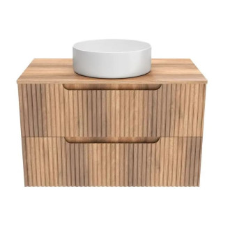 Meuble de Salle de Bains LEON 80cm décor Bois - 2 Tiroirs en MDF Ondules - Vasque ronde 36cm Aurlane - PACM722