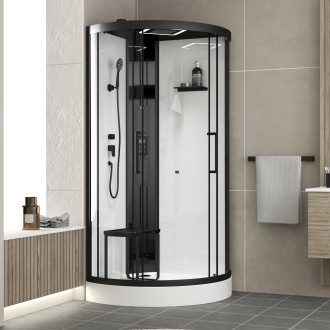 Cabine de douche 1/4 de cercle 95x95x218 cm - fonction hammam, jets hydromassants, led et bluetooth Aurlane - CAB271