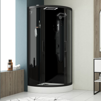 Cabine de douche 1/4 de cercle hydro 95x95x215 cm - portes coulissantes - fonds & profilés noir mat Aurlane - CAB272