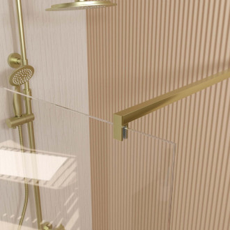 Paroi de douche 140x195 cm en verre trempé 5 mm - finition or brossé - gold elementary Aurlane - FAC1009
