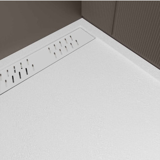 Receveur blanc effet granite en résine epoxy 90x140x3 cm + grille linéaire blanche Aurlane - PACR297