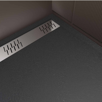 Receveur noir effet granite en résine epoxy 90x140x3 cm + grille linéaire chrome Aurlane - PACR275