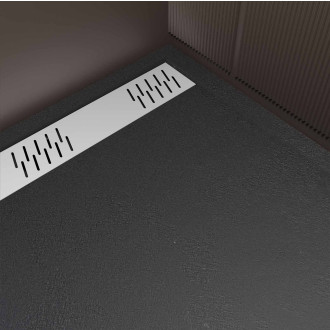 Receveur noir effet granite en résine epoxy 90x140x3 cm + grille linéaire blanche Aurlane - PACR277