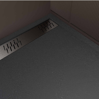 Receveur noir effet granite en résine epoxy 90x140x3 cm + grille linéaire gun metal Aurlane - PACR278