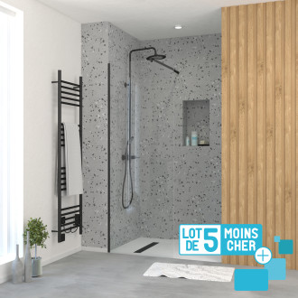 Lot de 5 parois de douche 70x195 cm en verre trempé 5 mm - profilés et bras noirs Aurlane - PACF481