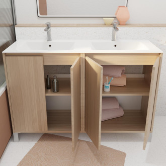 Pack meuble salle de bains 120 cm chêne clair, 4 portes avec vasque céramique - xenos Aurlane - PACM694