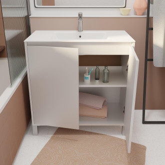 Pack meuble salle de bains 80 cm blanc, 2 portes avec vasque céramique - xenos Aurlane - PACM687