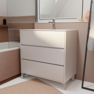 Pack meuble salle de bains 80 cm laqué blanc, 3 tiroirs avec vasque céramique - xenos Aurlane - PACM691