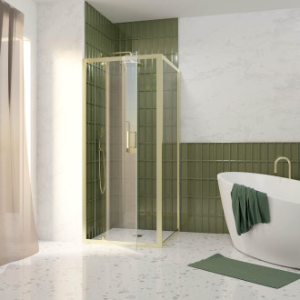 Pack porte de douche pivotante 90x200cm et retour 90cm - profilés or doré brossé - verre 6mm Aurlane - PACF475