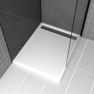 Receveur en acrylique blanc 80x100x4 cm + grilles linéaires chrome et gun metal - whiteness ii Aurlane - PACR179