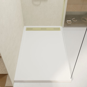 Receveur en acrylique blanc 90x140x5 cm + grilles linéaires chrome et or brossé - whiteness ii Aurlane - PACR231