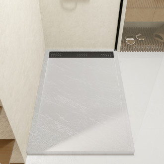 Receveur en acrylique blanc effet pierre 90x140x5 cm + grilles linéaires chrome et noire Aurlane - PACR223