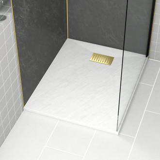 Pack receveur blanc effet pierre 80x100 cm et grille décor linéaire or doré brossé - rock 2 Aurlane - PACR190