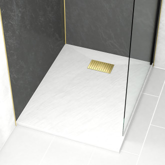 Pack receveur blanc effet pierre 80x100 cm et grille décor perforée or doré brossé - rock 2 Aurlane - PACR205