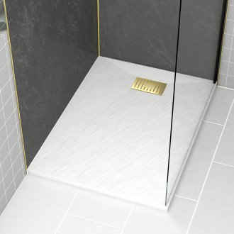 Pack receveur blanc effet pierre 80x120 cm et grille décor linéaire or doré brossé - rock 2 Aurlane - PACR191