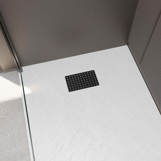 Pack receveur blanc effet pierre 80x120 cm et grille décor perforée noire mate Aurlane - PACR237