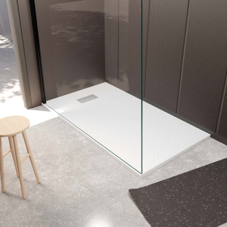 Pack receveur blanc effet pierre 80x140 cm et grille décor linéaire en inox - rock 2 Aurlane - PACR233