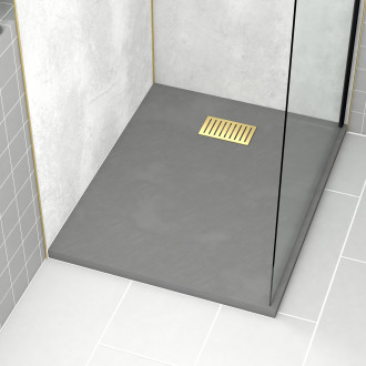 Pack receveur gris effet pierre 80x100 cm et grille décor linéaire or doré brossé - rock 2 Aurlane - PACR195