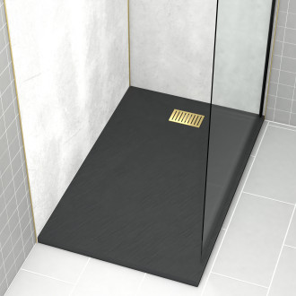 Pack receveur noir effet pierre 90x140 cm et grille décor linéaire or doré brossé - rock 2 Aurlane - PACR203